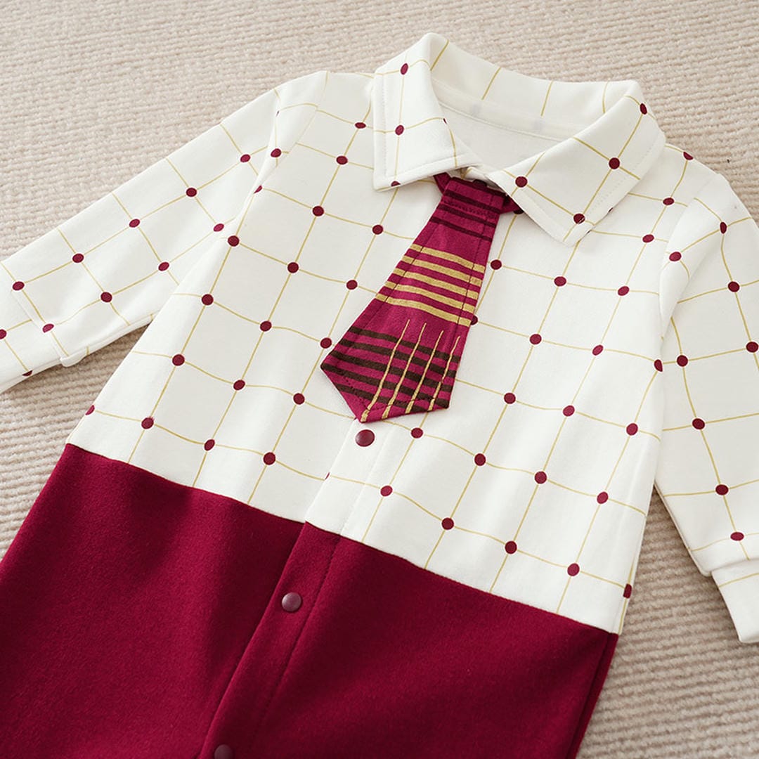 Red Dots N Lines Formal Office Dress With Tie 1 - Minitaq baby kids clothes dress