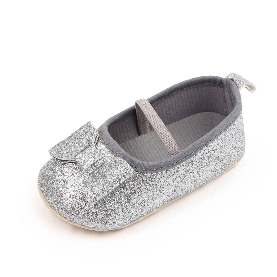 Fancy Silver Glimmer look Baby Shoes with Bow 5 - Minitaq baby kids clothes dress