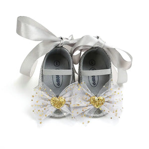 Classy Fancy Silver Baby Girl Shoes with Ribbon and Bow 5 - Minitaq baby kids clothes dress