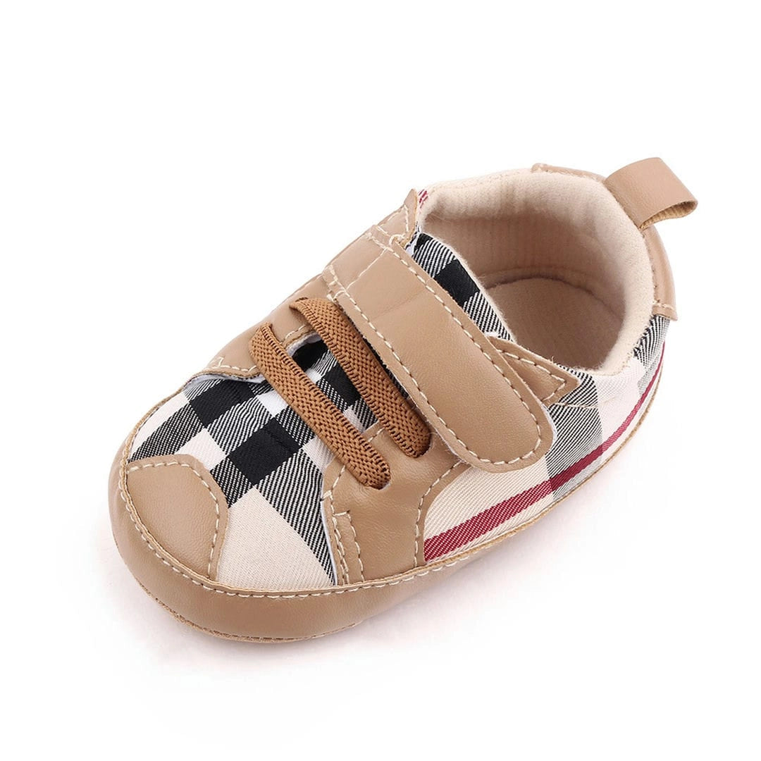 Random Check Pattern Light Brown Baby Shoes 5 - Minitaq baby kids clothes dress