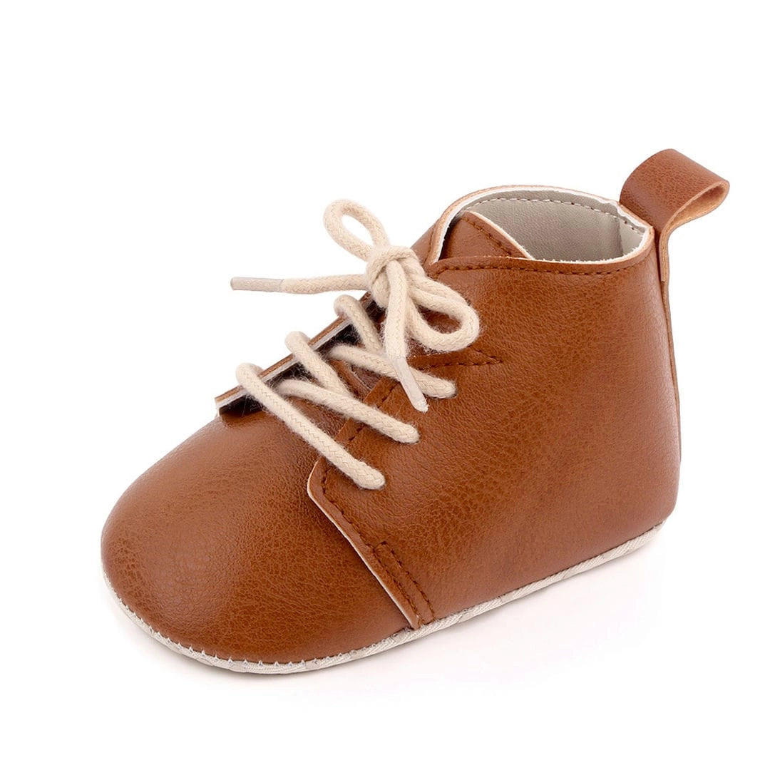 Brown Leather Trendy Baby Shoes with Laces 5 - Minitaq baby kids clothes dress