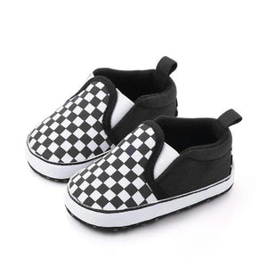 Casual Dark Blue and White Check Pattern Baby Shoes