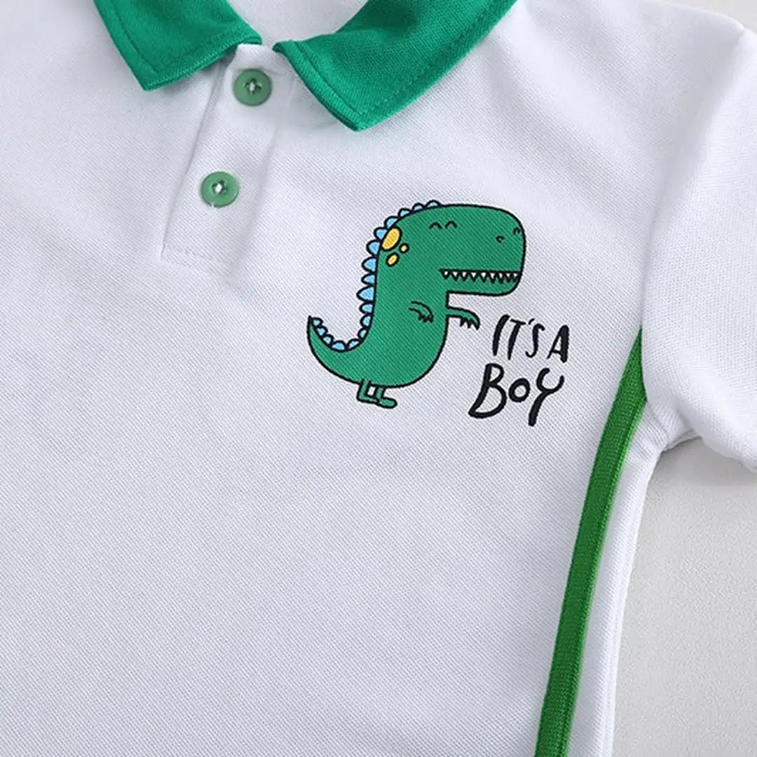 Mini Dino White Polo Shirt and Denim Shorts For Kids 6 - Minitaq baby kids clothes dress