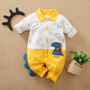 Yellow Baby Romper With Little Dino 1 - Minitaq baby kids clothes dress