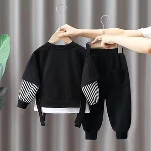 Stylish Stripes Full Sleeves Black Shirt N Trouser 2pcs Set - Minitaq baby kids clothes dress