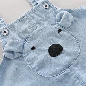 Bear Face Denim Dungaree with Striped Tee - Minitaq baby kids clothes dress 