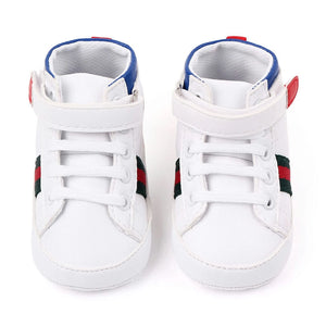 Pure White High Ankle Style Baby Shoes with Red and Green Stripes 5 - Minitaq baby kids clothes dress