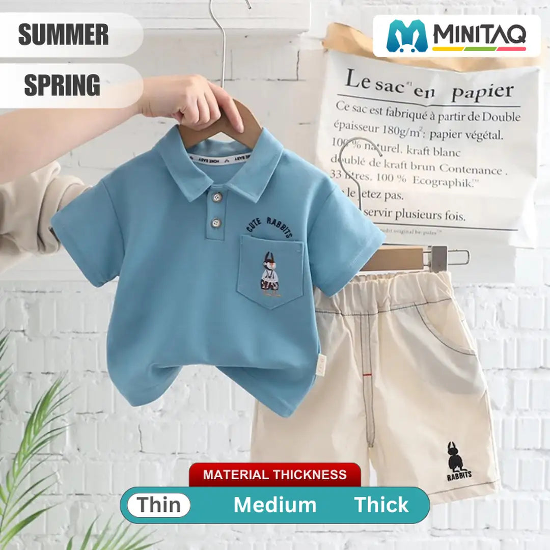 Bluish Cyan Polo With Shorts For Toddlers Kids 2 - Minitaq baby kids clothes dress