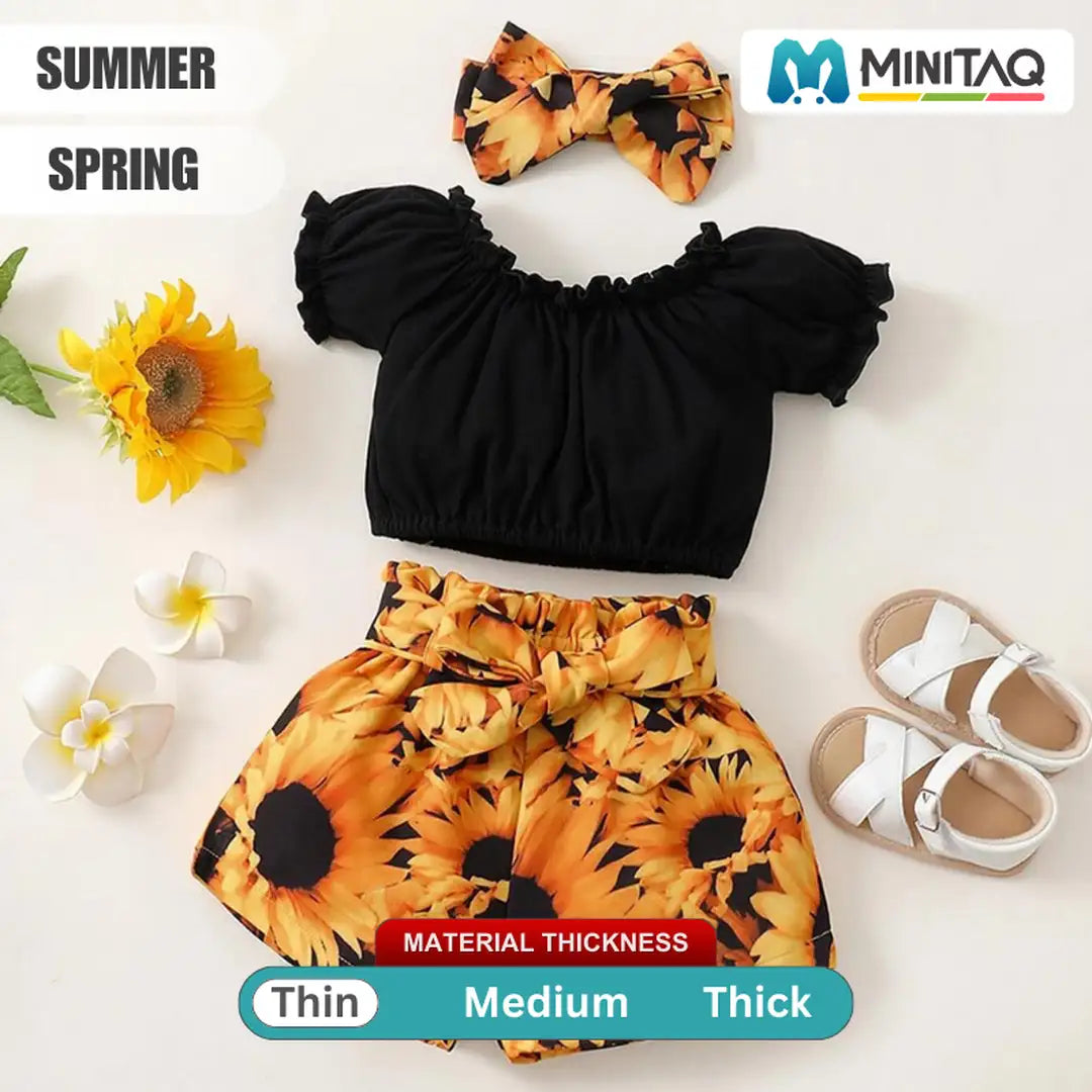 Black Top With Printed Shorts For Baby Girl 2 - Minitaq baby kids clothes dress