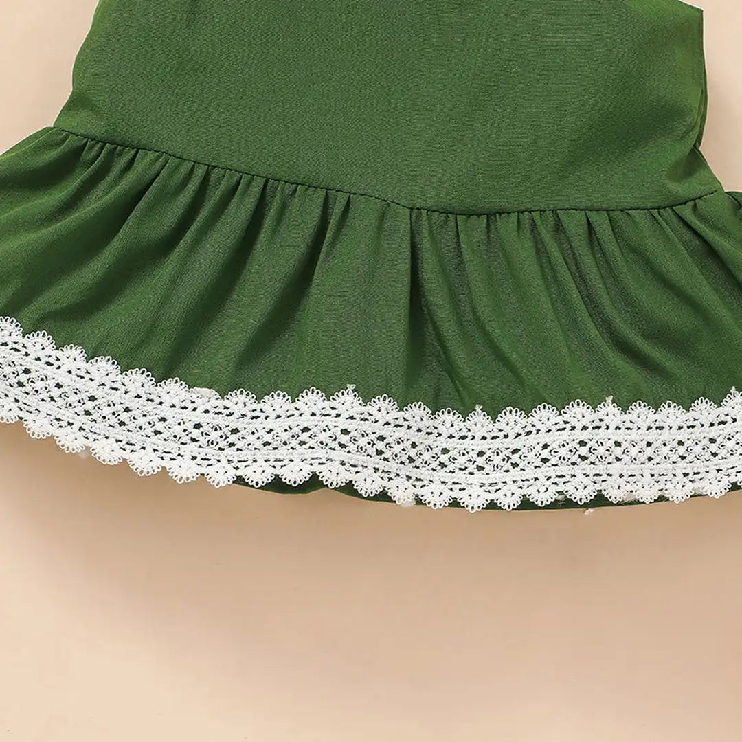 Green Sleeveless Top With Bottom Lace Shorts For Baby Girl 6 - Minitaq baby kids clothes dress