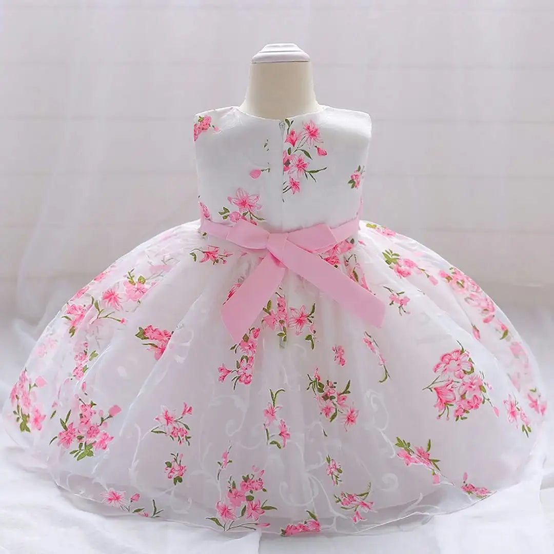 White N Pink Floral Frock Dress For Infants Toddlers 7 - Minitaq baby kids clothes dress