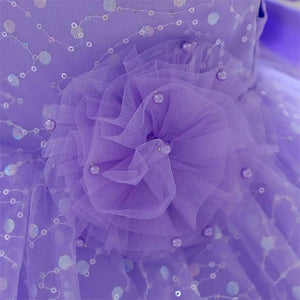 Purple Satin Layered Dress With Flower 5 - Minitaq baby kids clothes dress