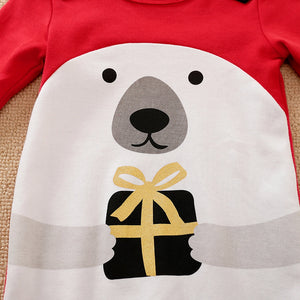 White Bear With Gift On Red Baby Romper 6 - Minitaq baby kids clothes dress