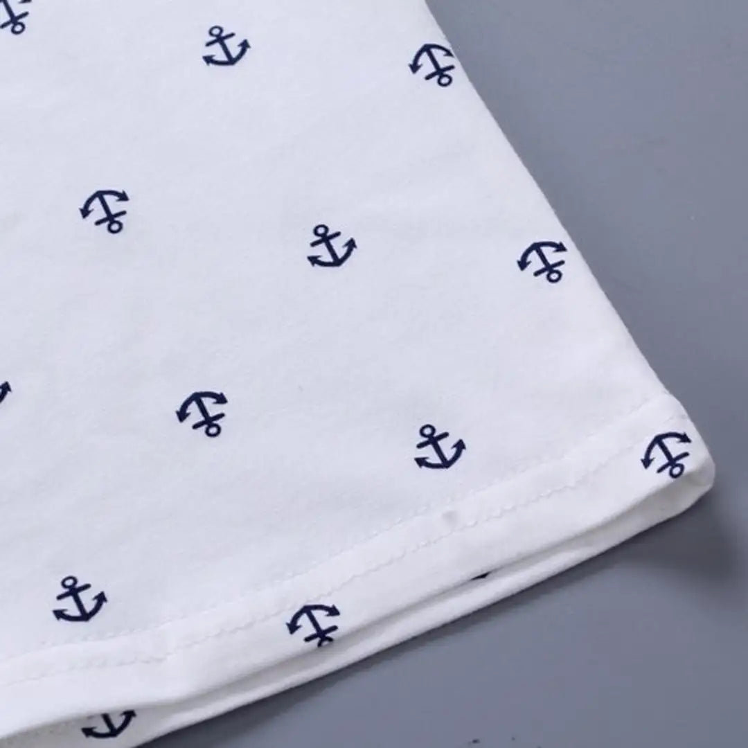 Anchor Pattern Printed White Shirt with Brown Pant For Kids 6 - Minitaq baby kids clothes dress