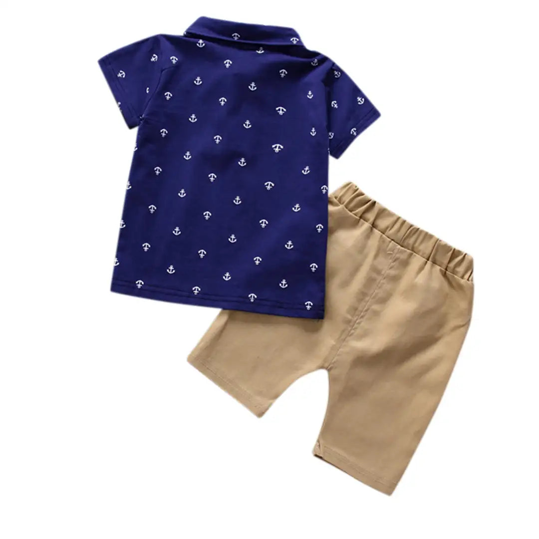 Anchor Pattern Printed Blue Shirt with Brown Pant For Kids 7 - Minitaq baby kids clothes dress