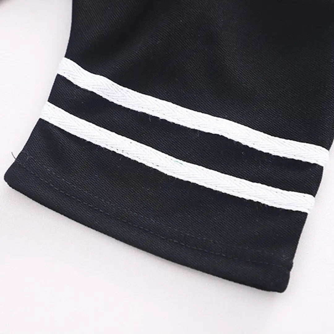 Double Stripes White Polo Shirt and Black Shorts Set for Kids 12 - Minitaq baby kids clothes dress