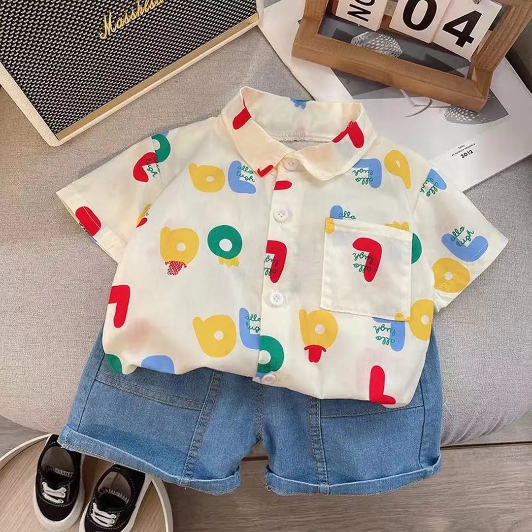 Playful Numbers Pattern Shirt with Denim Shorts 3 - Minitaq baby kids clothes dress