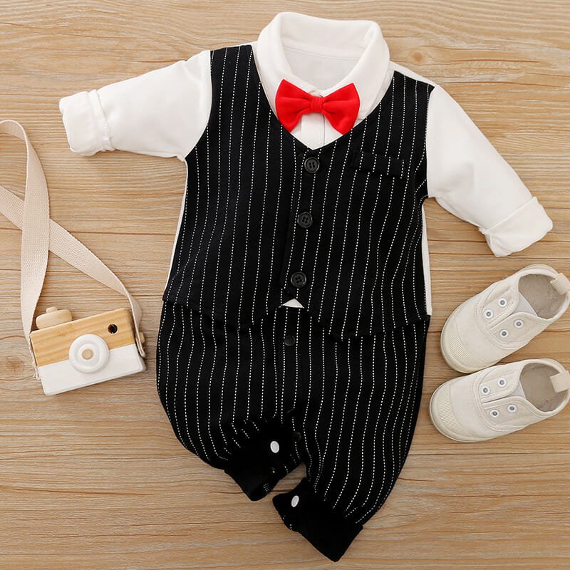 Smart Black Romper With Red Bow Tie 1 - Minitaq baby kids clothes dress