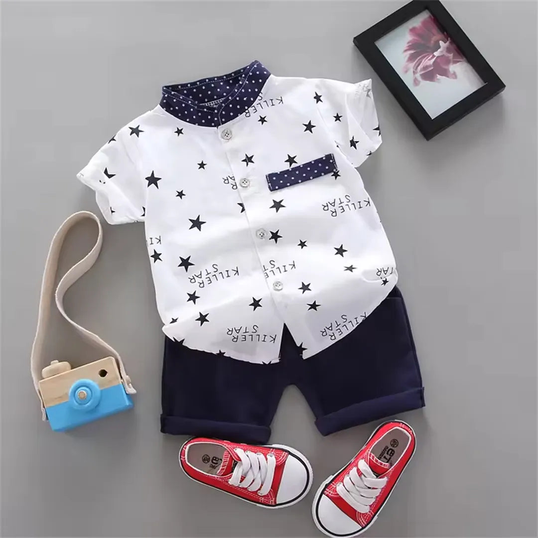 Stylish Killer Star Pattern Design Shirt With Shorts 2 pcs Set 1 - Minitaq baby kids clothes dress