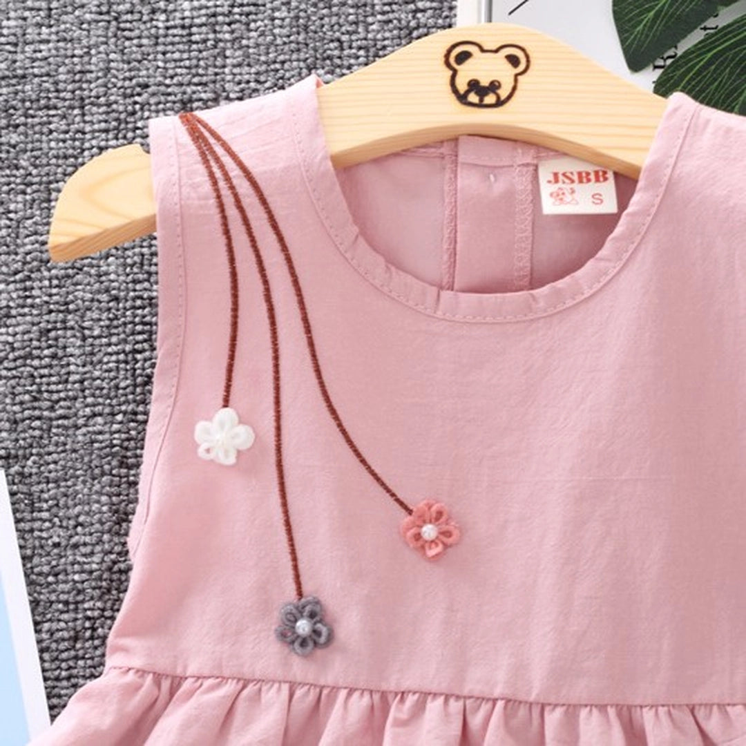 Flower Design Light Pink Sleeveless Cotton Frock For Girls - Minitaq baby kids clothes dress 