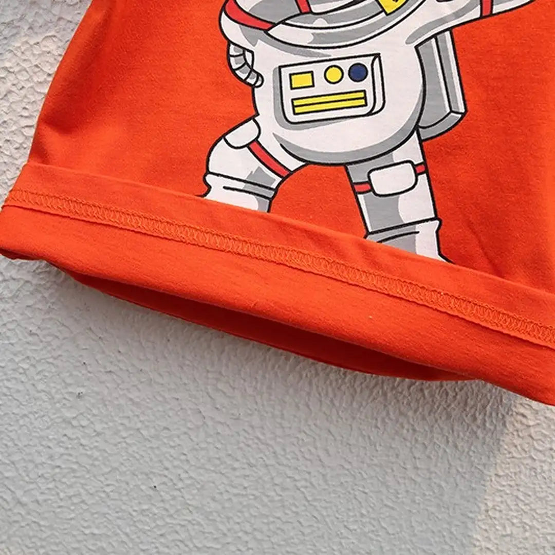 Fun With Astronaut Orange Shirt With Jeans Shorts 6 - Minitaq baby kids clothes dress