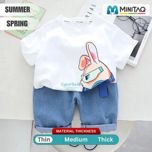 White Cartoon T-Shirt With Denim Pants For Kids 2 - Minitaq baby kids clothes dress