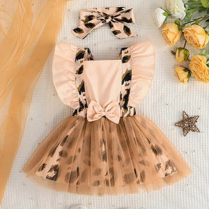 Flying Sleeves Leopard Style Baby Girl Frock 1 - Minitaq baby kids clothes dress