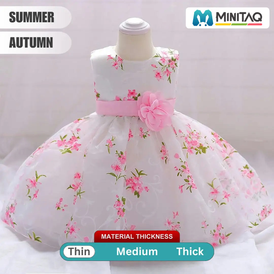 White N Pink Floral Frock Dress For Infants Toddlers 2 - Minitaq baby kids clothes dress