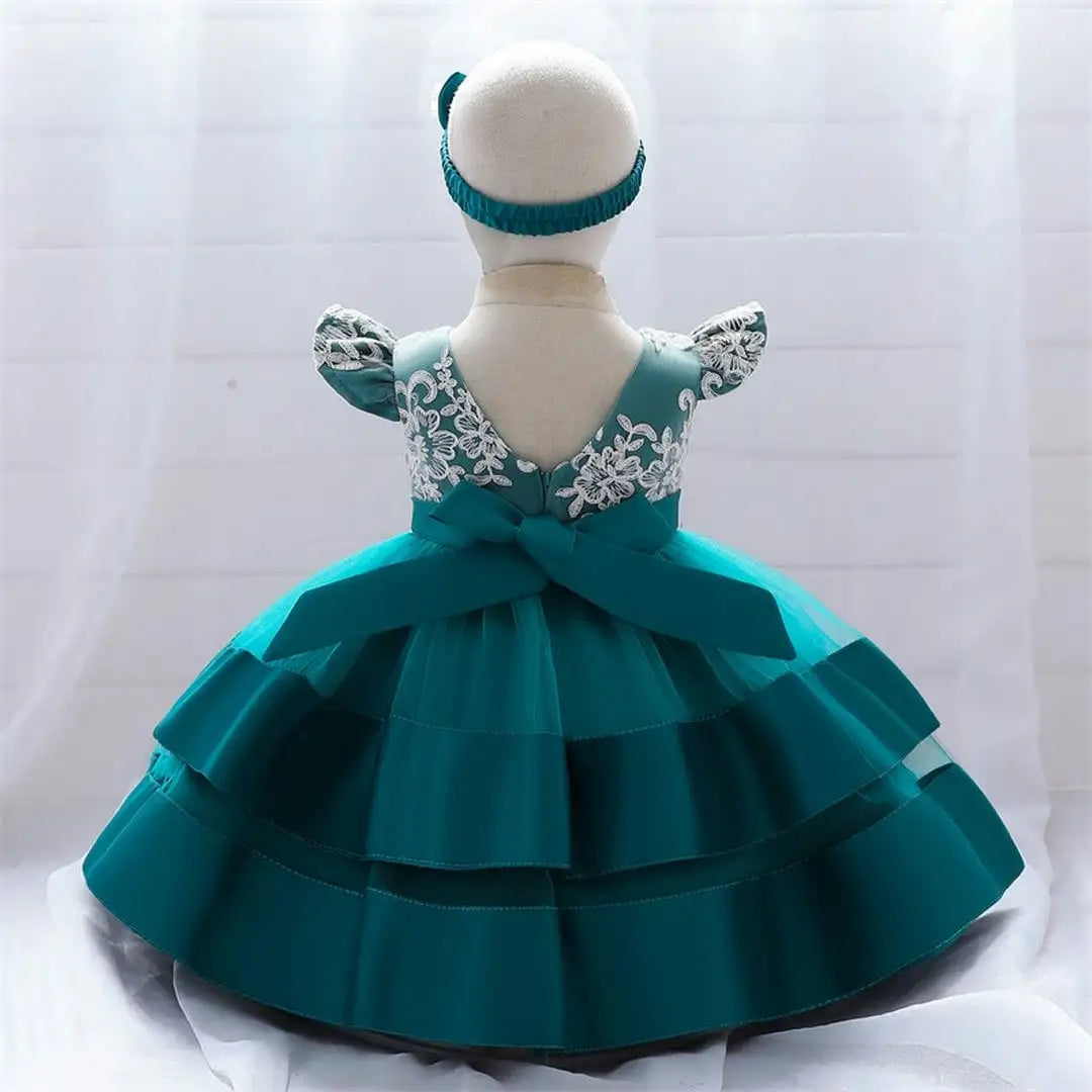 Blue Green Arabian Style Net Layered  Frock Dress 8 - Minitaq baby kids clothes dress