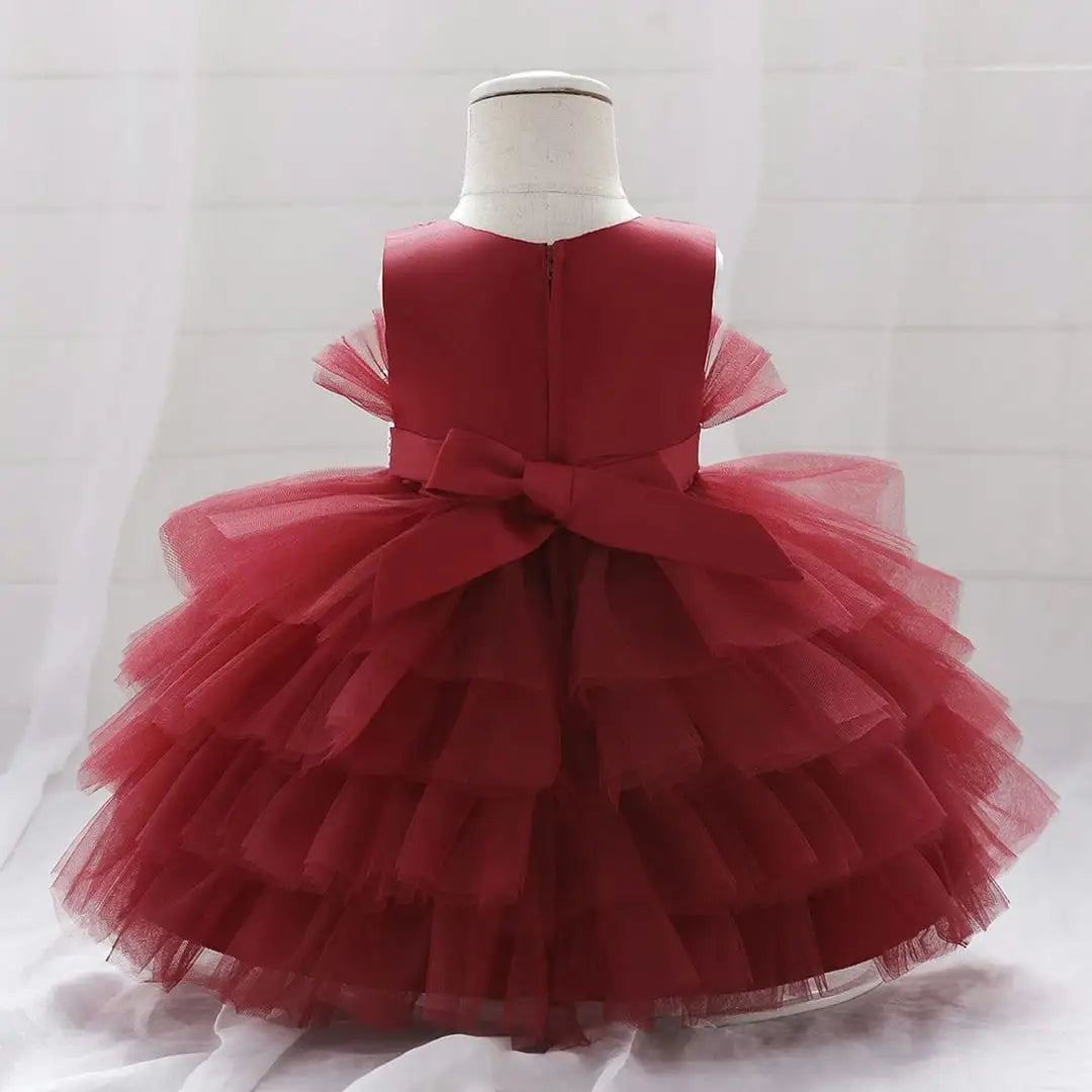 Red Tulle Style With Sequin Bow Frock 8 - Minitaq baby kids clothes dress