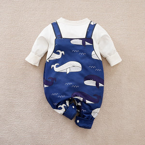 Blue Ocean Whale Dungaree Style Baby Romper 7 - Minitaq baby kids clothes dress