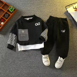 Stylish Stripes Full Sleeves Black Shirt N Trouser 2pcs Set - Minitaq baby kids clothes dress