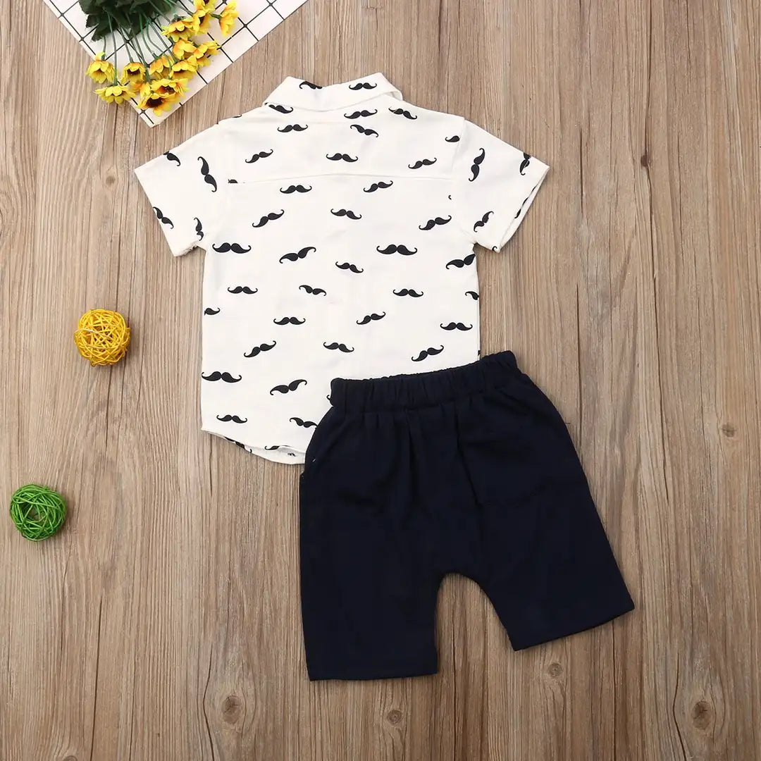 Trendy Moustatch Style White Printed Shirt and Navy Blue Shorts 7 - Minitaq baby kids clothes dress