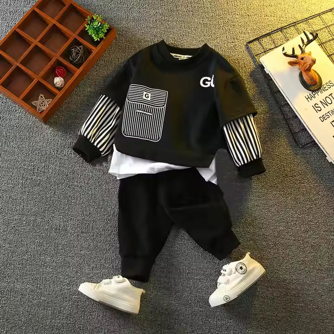 Stylish Stripes Full Sleeves Black Shirt N Trouser 2pcs Set - Minitaq baby kids clothes dress