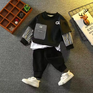 Stylish Stripes Full Sleeves Black Shirt N Trouser 2pcs Set - Minitaq baby kids clothes dress