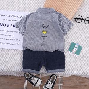 Thin Lines Shirt With Soft Jeans Short 2pc 10 - Minitaq baby kids clothes dress