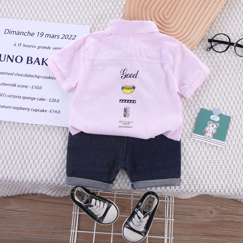 Pink Lines Shirt With Soft Jeans Short 2pc 7 - Minitaq baby kids clothes dress