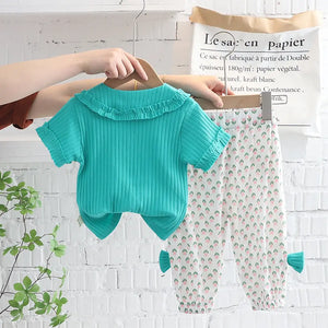 Ocean Color Top With White Patterned Pant For Kids 8 - Minitaq baby kids clothes dress