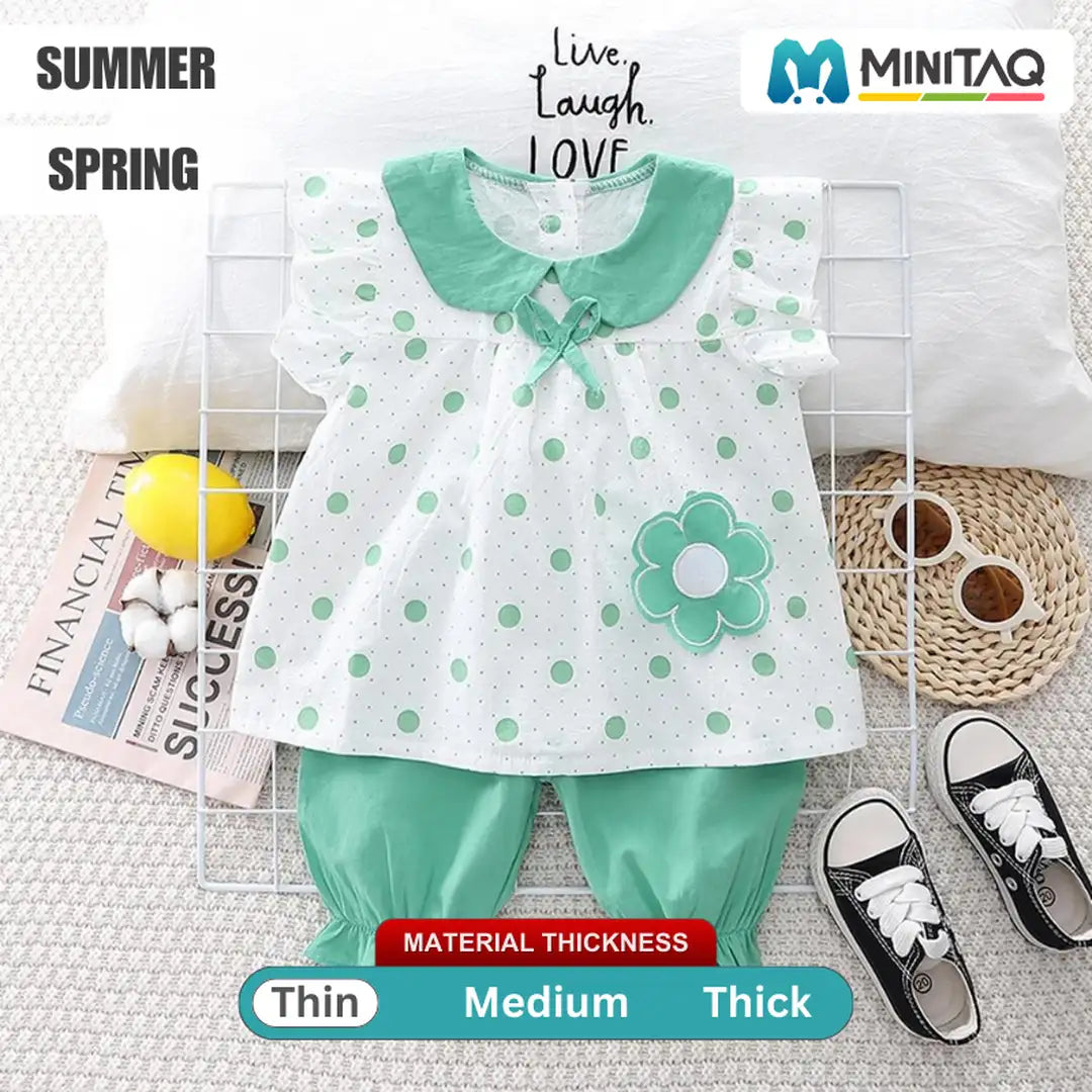 Green Polka Dots Top With Trouser For Girls 2 - Minitaq baby kids clothes dress