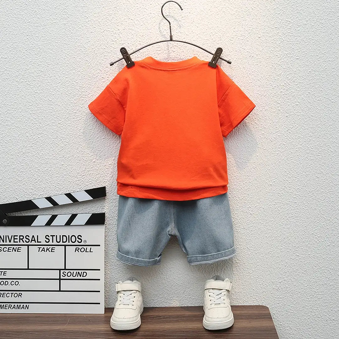 Fun With Astronaut Orange Shirt With Jeans Shorts 9 - Minitaq baby kids clothes dress