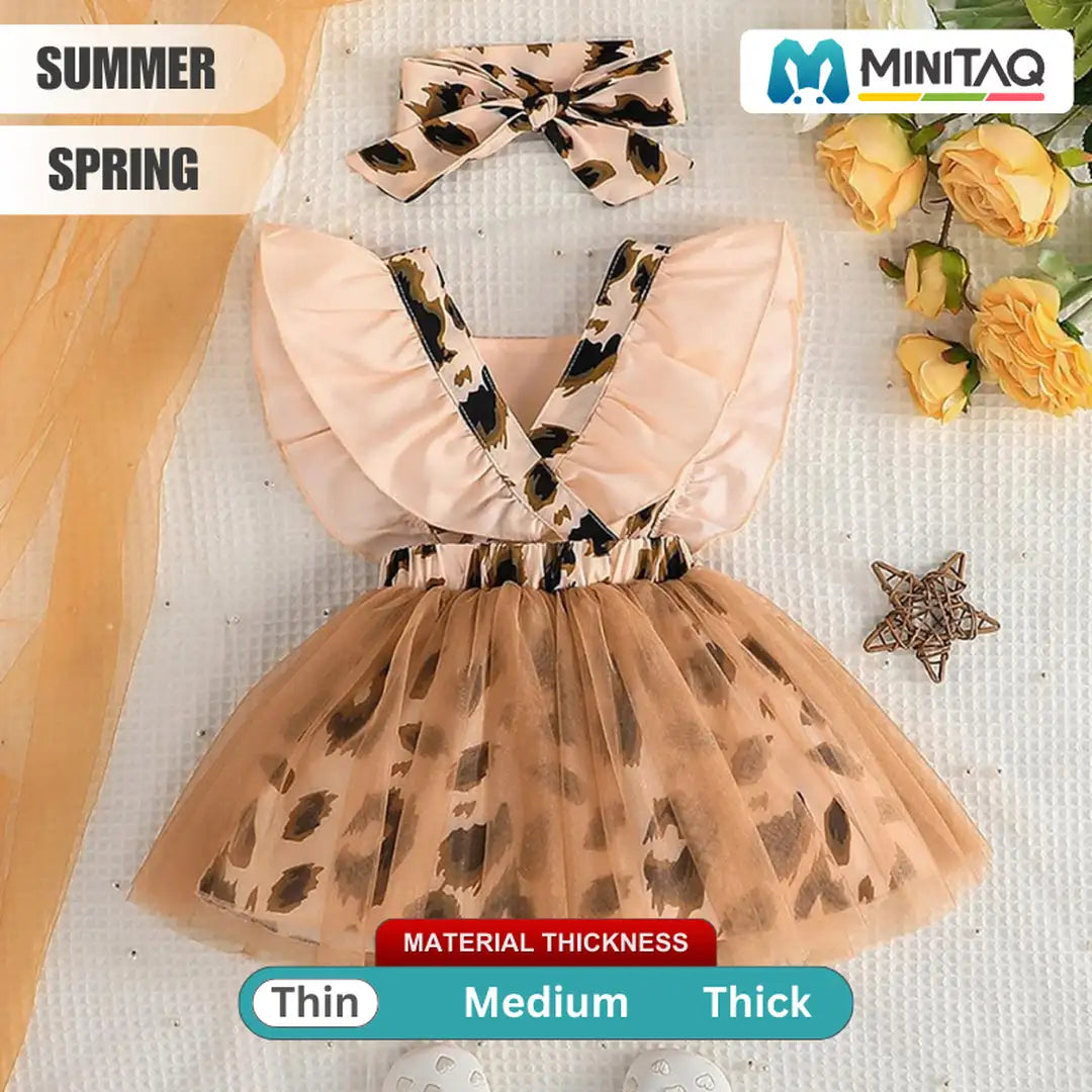 Flying Sleeves Leopard Style Baby Girl Frock 2 - Minitaq baby kids clothes dress