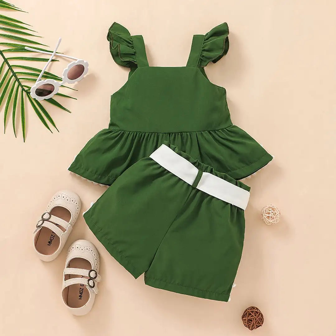 Green Sleeveless Top With Bottom Lace Shorts For Baby Girl 8 - Minitaq baby kids clothes dress