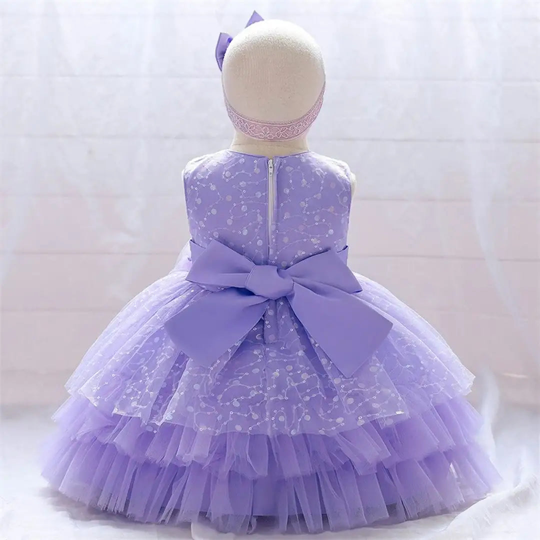 Purple Satin Layered Dress With Flower 9 - Minitaq baby kids clothes dress