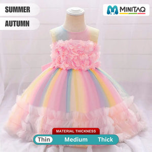 Colorful Rainbow Party Frock Dress For Kids 2 - Minitaq baby kids clothes dress