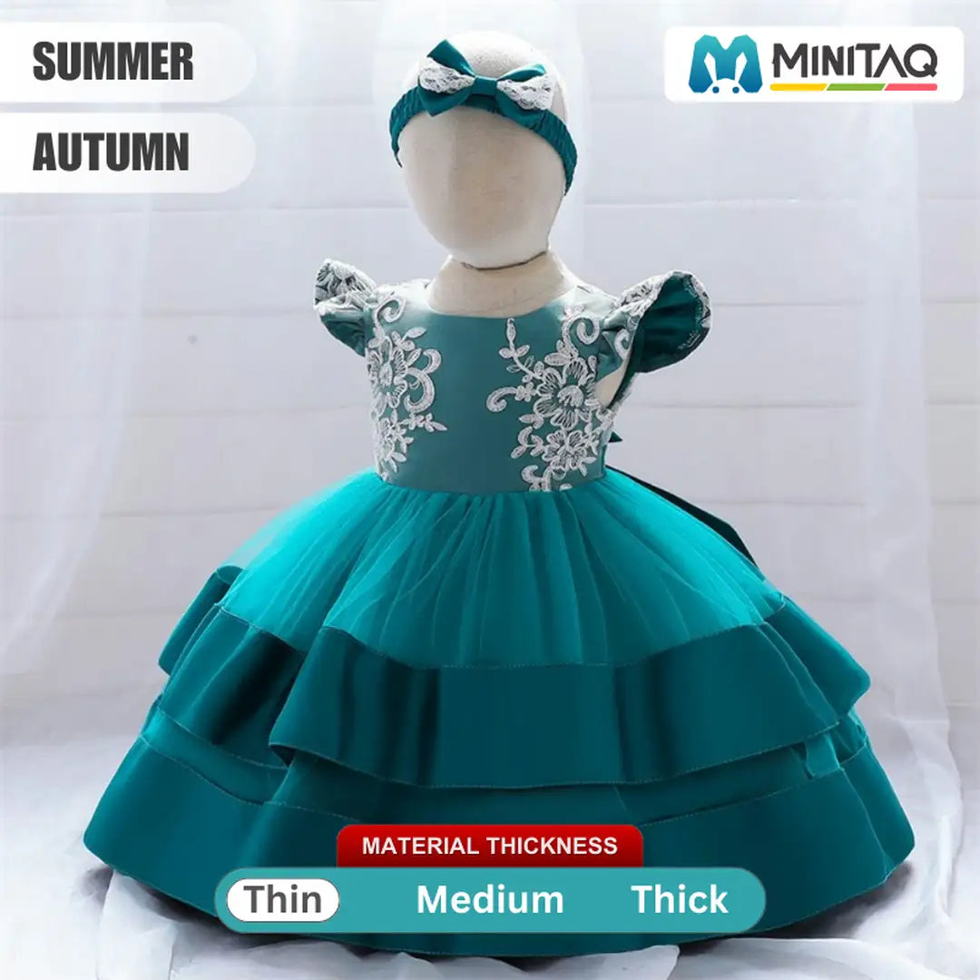 Blue Green Arabian Style Net Layered  Frock Dress 2 - Minitaq baby kids clothes dress