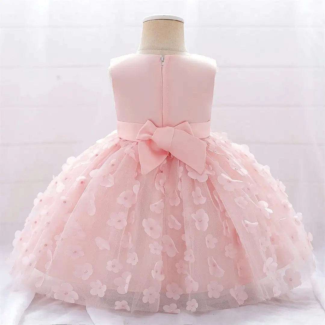 Peach Pink Net Flowers And Bow Lace Frock 9 - Minitaq baby kids clothes dress