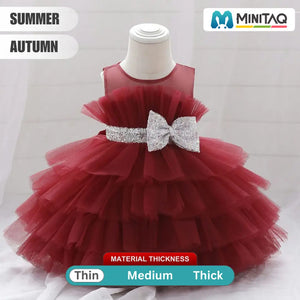 Red Tulle Style With Sequin Bow Frock 2 - Minitaq baby kids clothes dress