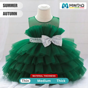 Green Tulle Style With Sequin Bow Frock 2 - Minitaq baby kids clothes dress