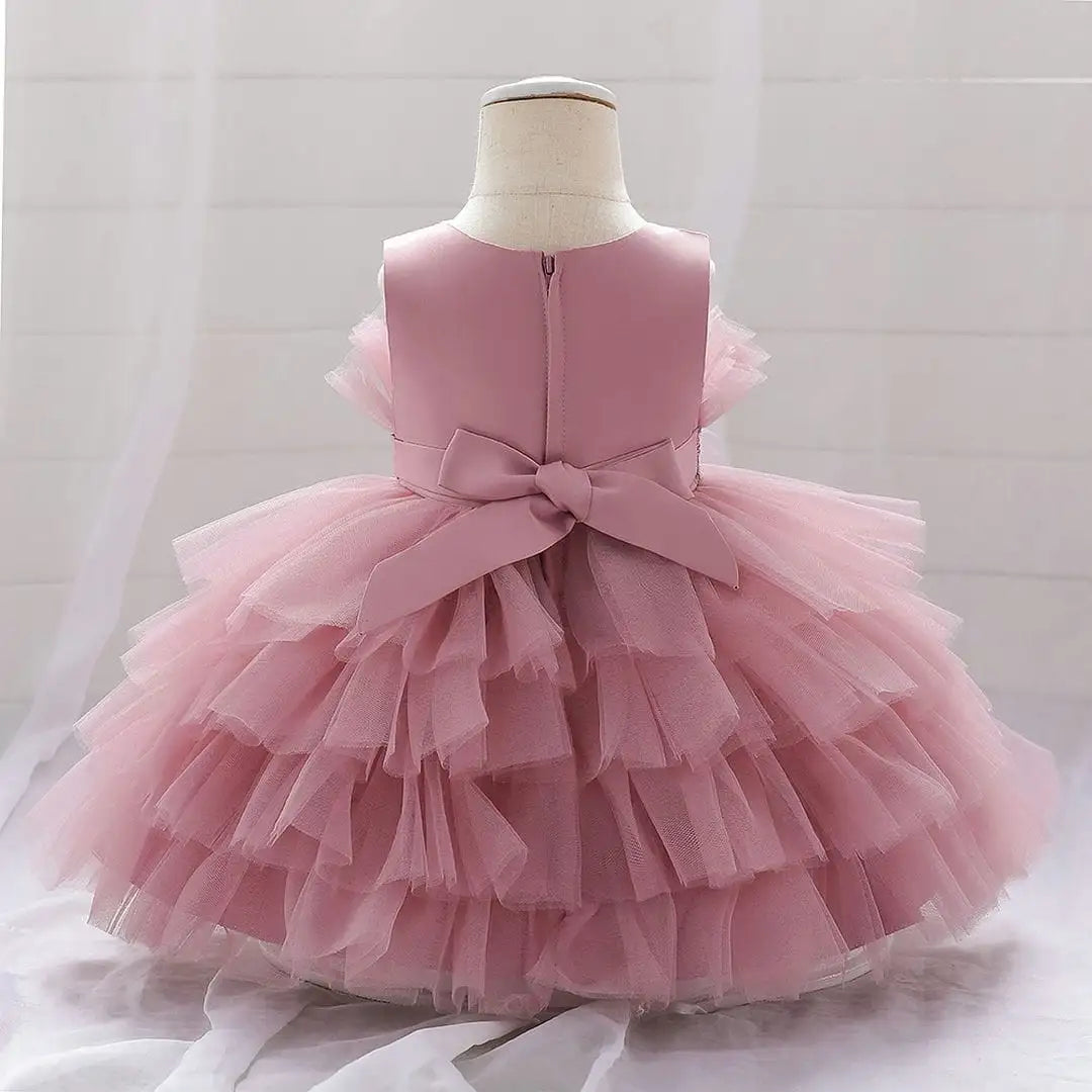 Peach Plum Tulle Style With Sequin  Bow Frock 9 - Minitaq baby kids clothes dress