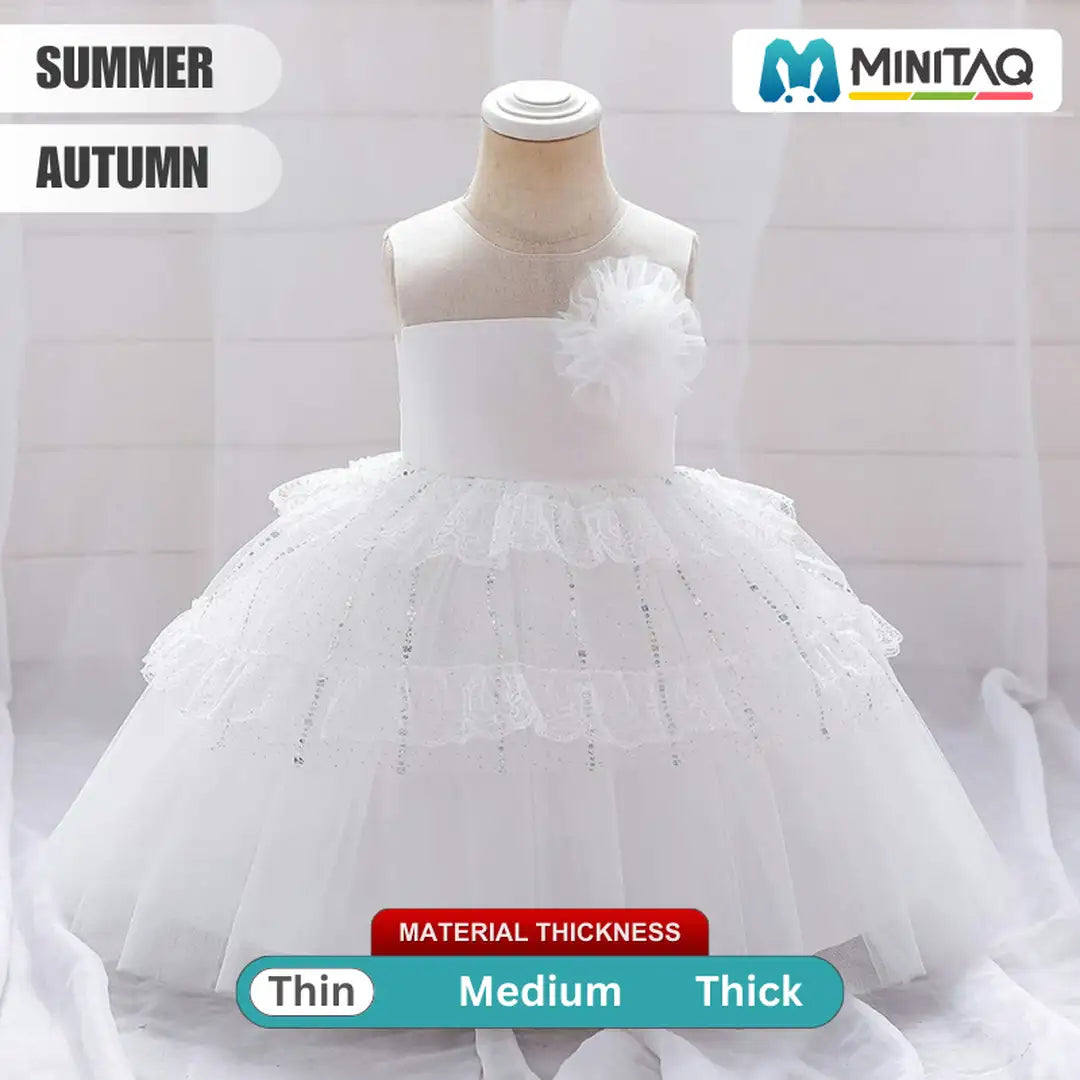 White Sleeveless Frock With Net And Satin Decor 2 - Minitaq baby kids clothes dress